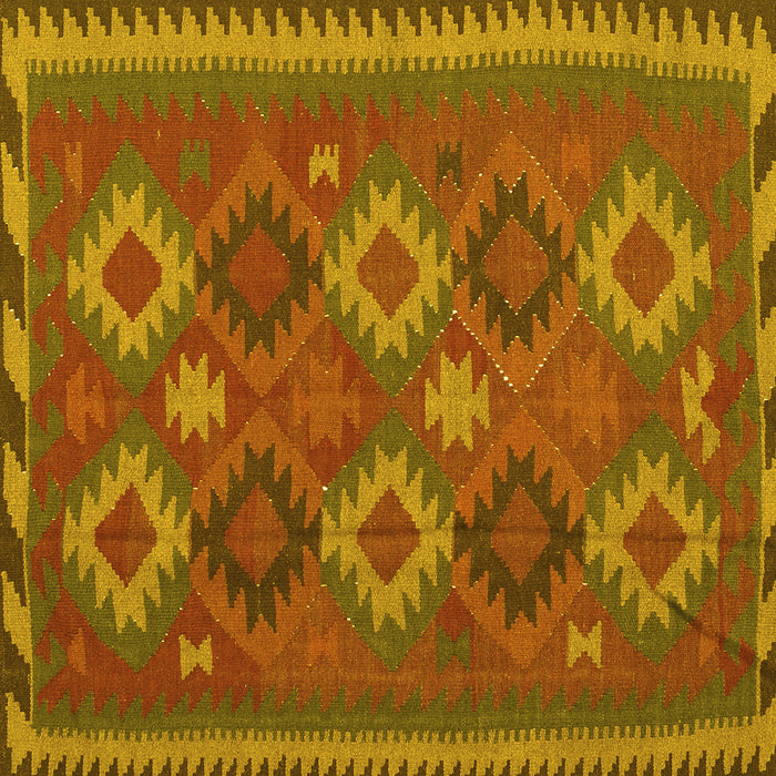 Square Machine Washable Oriental Yellow Traditional Rug, wshcon2216yw