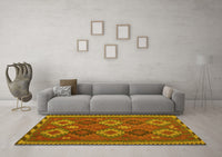 Machine Washable Oriental Yellow Traditional Rug, wshcon2216yw