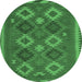 Round Machine Washable Oriental Emerald Green Traditional Area Rugs, wshcon2216emgrn