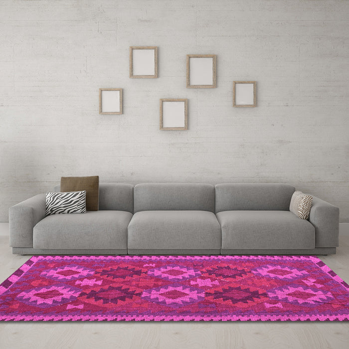 Machine Washable Oriental Pink Traditional Rug in a Living Room, wshcon2216pnk