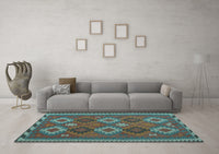 Machine Washable Oriental Light Blue Traditional Rug, wshcon2216lblu