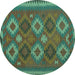 Round Machine Washable Oriental Turquoise Traditional Area Rugs, wshcon2216turq