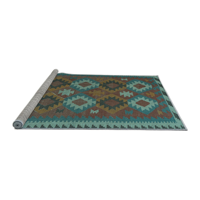 Sideview of Machine Washable Oriental Light Blue Traditional Rug, wshcon2216lblu