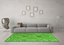 Machine Washable Southwestern Green Country Area Rugs in a Living Room,, wshcon2217grn
