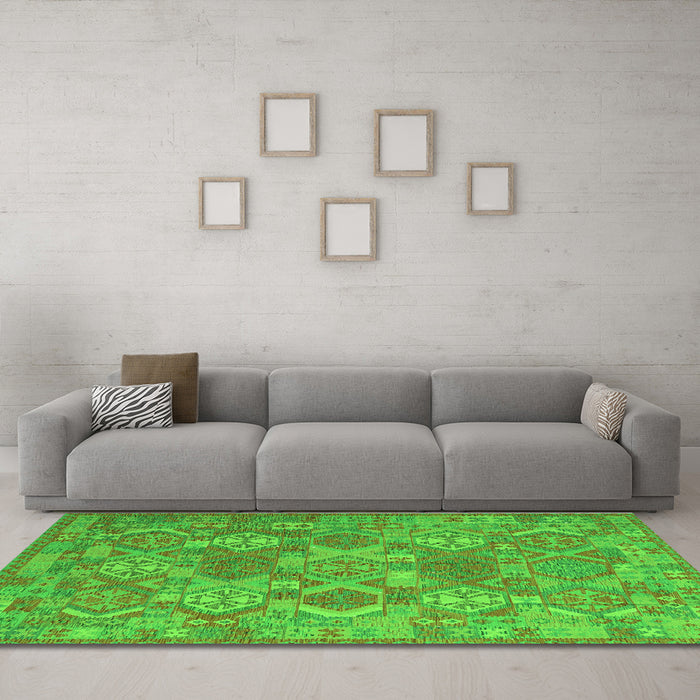 Machine Washable Southwestern Green Country Area Rugs in a Living Room,, wshcon2217grn