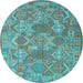 Round Southwestern Light Blue Country Rug, con2217lblu