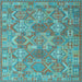 Square Machine Washable Southwestern Light Blue Country Rug, wshcon2217lblu