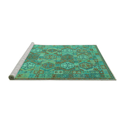 Sideview of Machine Washable Southwestern Turquoise Country Area Rugs, wshcon2217turq