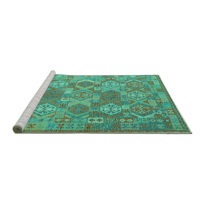 Sideview of Machine Washable Southwestern Turquoise Country Area Rugs, wshcon2217turq