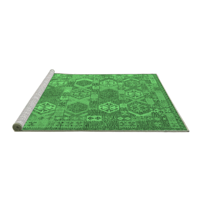 Sideview of Machine Washable Southwestern Emerald Green Country Area Rugs, wshcon2217emgrn