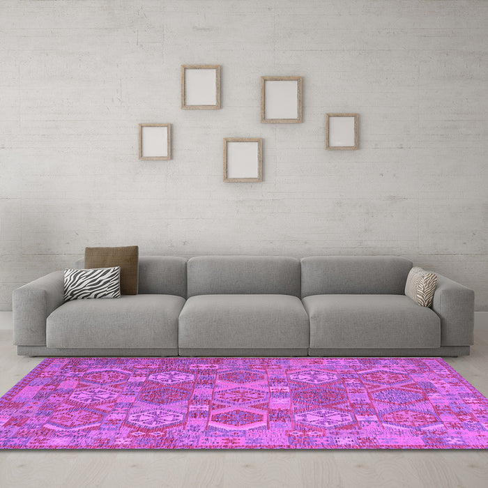 Machine Washable Southwestern Purple Country Area Rugs in a Living Room, wshcon2217pur