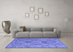 Machine Washable Southwestern Blue Country Rug in a Living Room, wshcon2217blu
