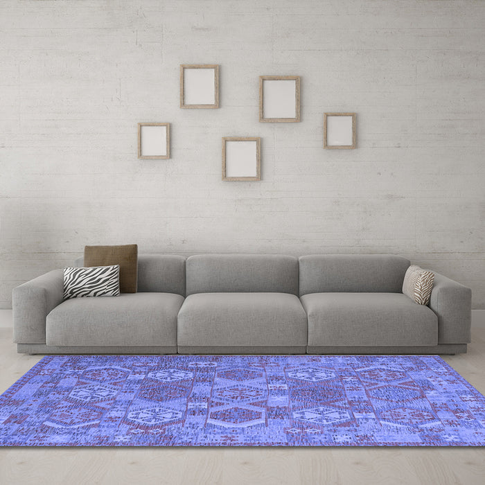 Machine Washable Southwestern Blue Country Rug in a Living Room, wshcon2217blu