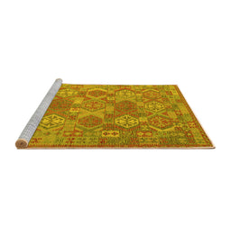 Sideview of Machine Washable Southwestern Yellow Country Rug, wshcon2217yw