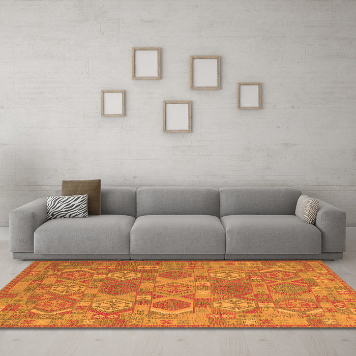 Machine Washable Southwestern Orange Country Area Rugs in a Living Room, wshcon2217org