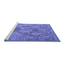 Sideview of Machine Washable Southwestern Blue Country Rug, wshcon2217blu