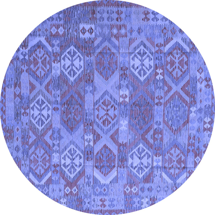 Round Machine Washable Southwestern Blue Country Rug, wshcon2217blu