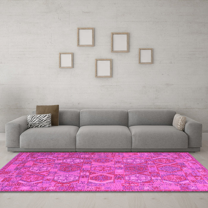Machine Washable Southwestern Pink Country Rug in a Living Room, wshcon2217pnk
