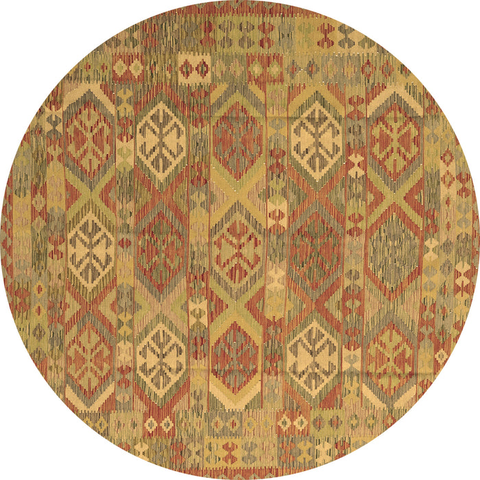 Round Machine Washable Southwestern Brown Country Rug, wshcon2217brn