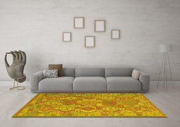 Machine Washable Southwestern Yellow Country Rug in a Living Room, wshcon2217yw