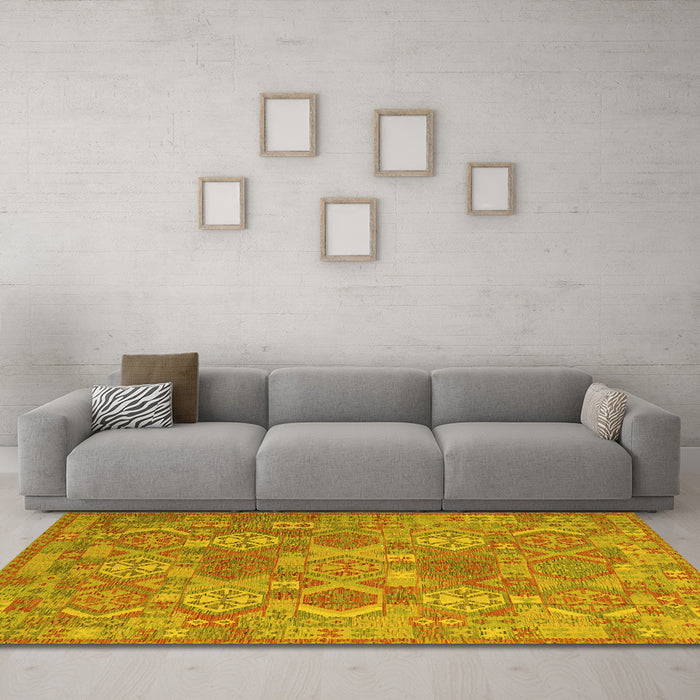 Machine Washable Southwestern Yellow Country Rug in a Living Room, wshcon2217yw