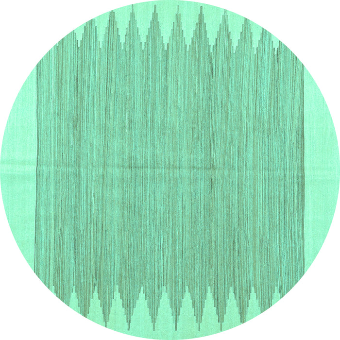 Round Machine Washable Solid Turquoise Modern Area Rugs, wshcon2218turq