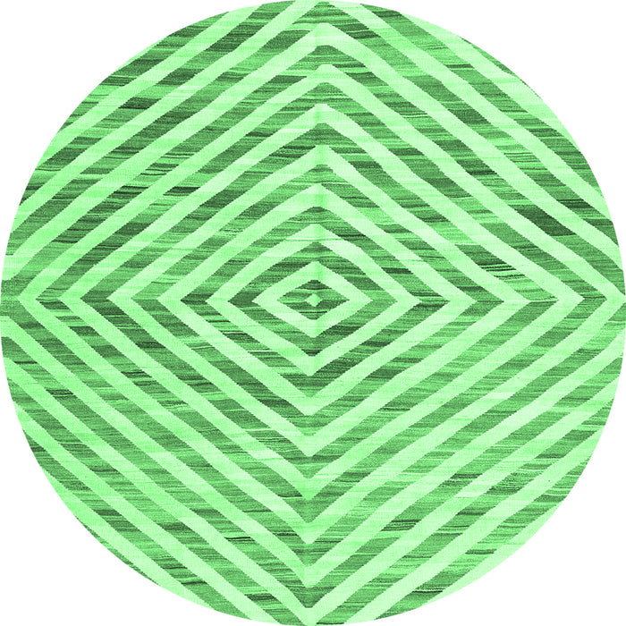 Round Machine Washable Abstract Emerald Green Contemporary Area Rugs, wshcon2219emgrn
