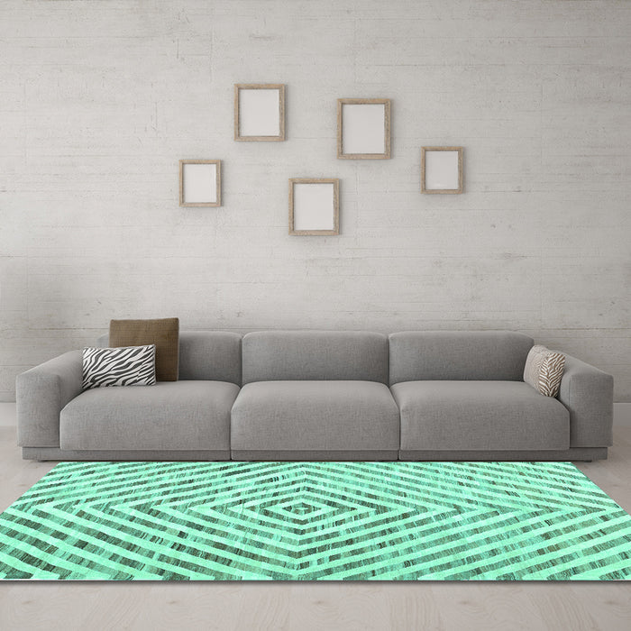 Machine Washable Abstract Turquoise Contemporary Area Rugs in a Living Room,, wshcon2219turq