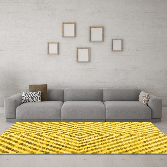 Machine Washable Abstract Yellow Contemporary Rug in a Living Room, wshcon2219yw