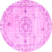 Round Machine Washable Abstract Pink Contemporary Rug, wshcon2220pnk