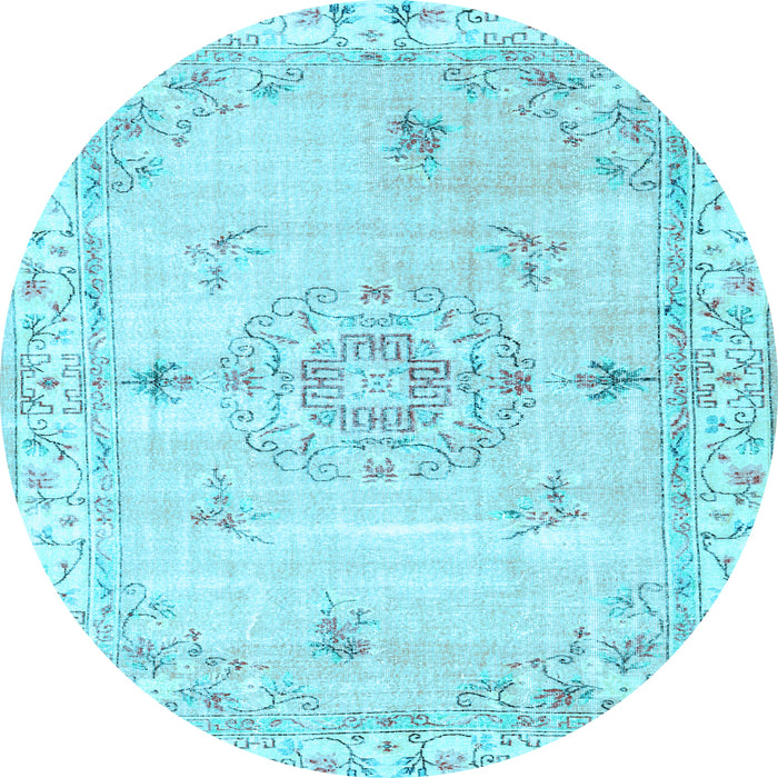 Round Abstract Light Blue Contemporary Rug, con2220lblu