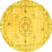 Round Machine Washable Abstract Yellow Contemporary Rug, wshcon2220yw