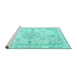 Sideview of Machine Washable Abstract Turquoise Contemporary Area Rugs, wshcon2220turq