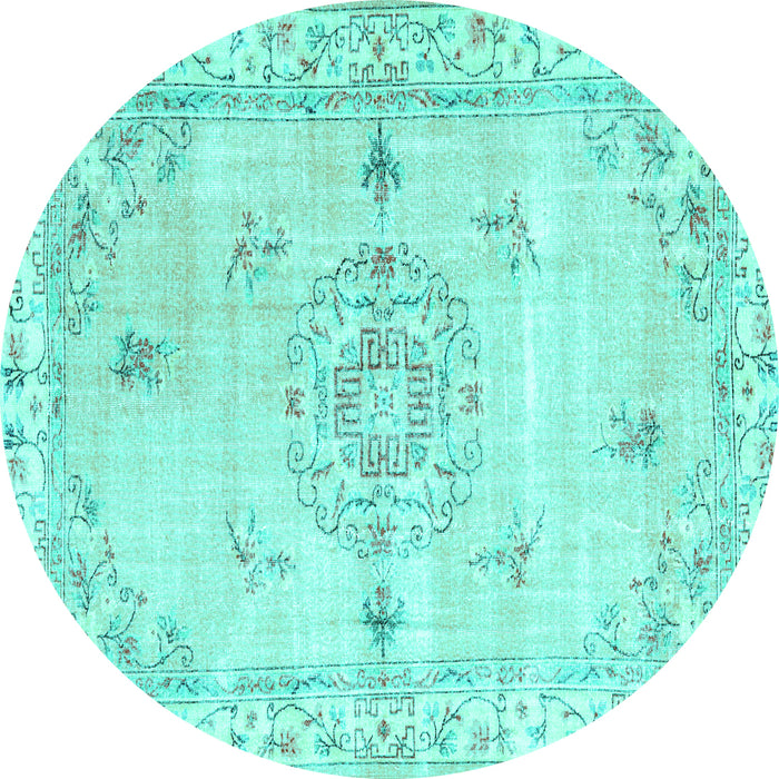 Round Machine Washable Abstract Turquoise Contemporary Area Rugs, wshcon2220turq