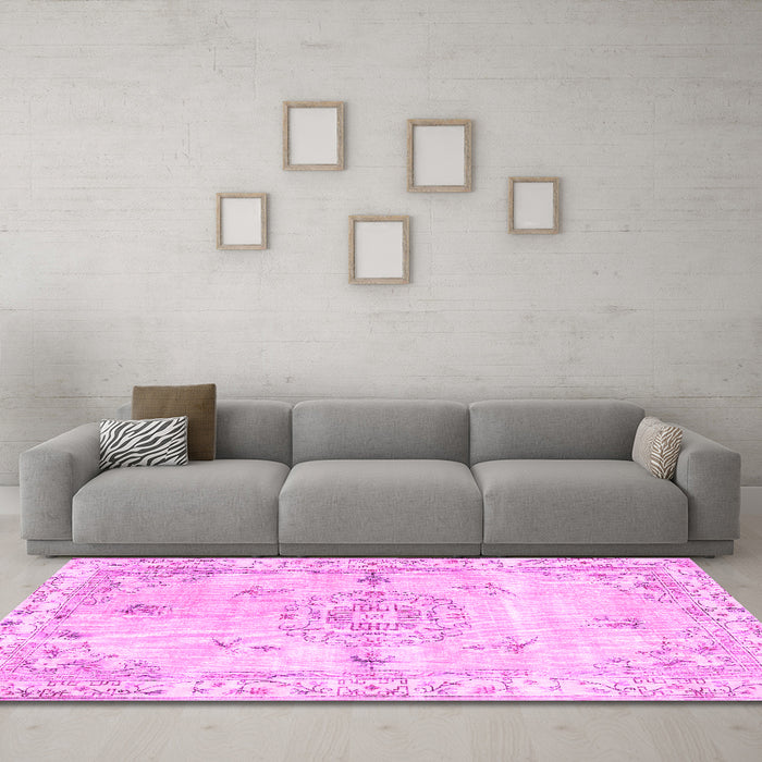 Machine Washable Abstract Pink Contemporary Rug in a Living Room, wshcon2220pnk
