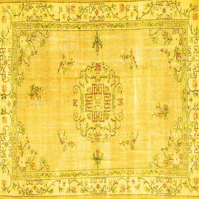 Square Abstract Yellow Contemporary Rug, con2220yw