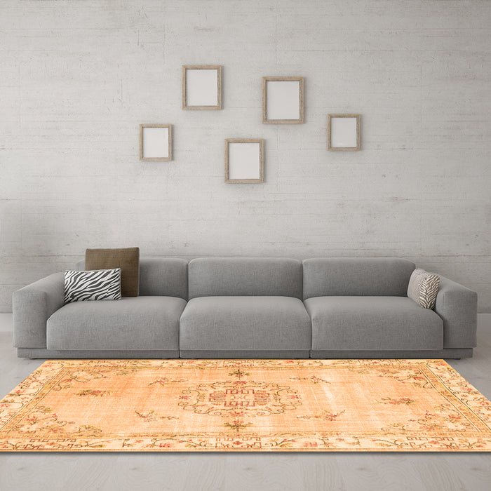 Machine Washable Abstract Orange Contemporary Area Rugs in a Living Room, wshcon2220org