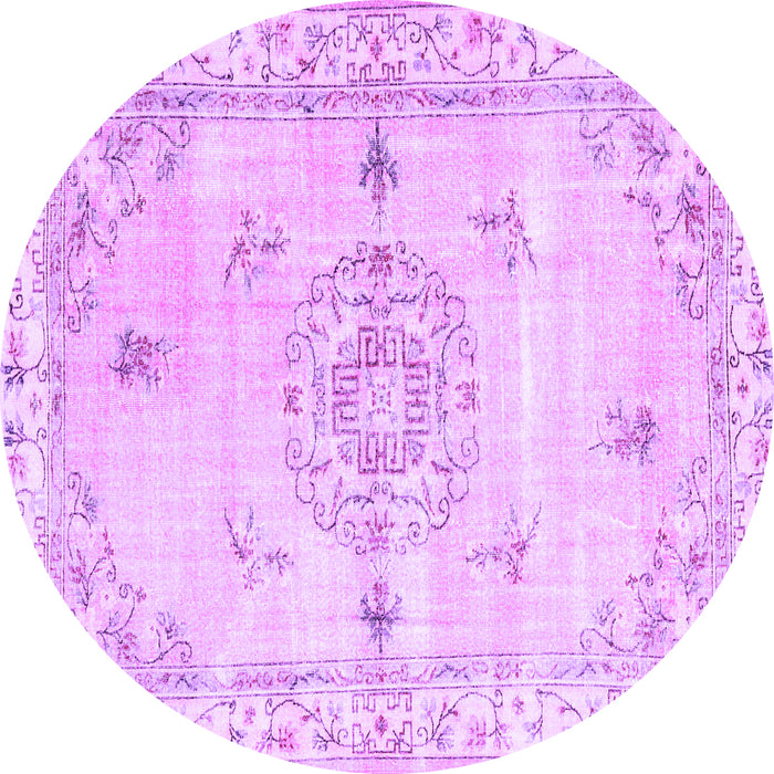Round Machine Washable Abstract Purple Contemporary Area Rugs, wshcon2220pur