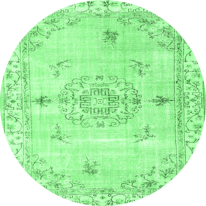 Round Machine Washable Abstract Emerald Green Contemporary Area Rugs, wshcon2220emgrn