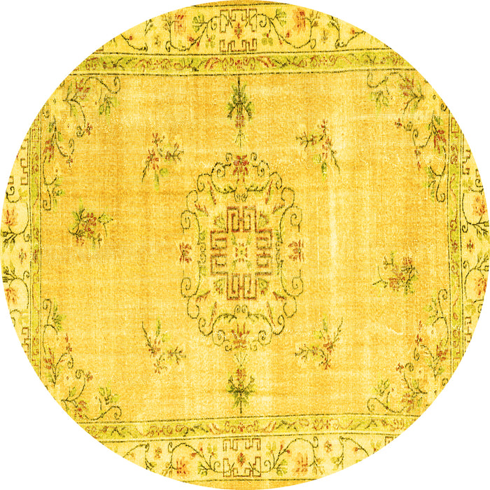 Round Abstract Yellow Contemporary Rug, con2220yw