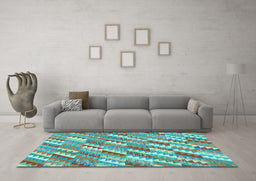 Machine Washable Southwestern Light Blue Country Rug in a Living Room, wshcon2221lblu