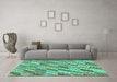 Machine Washable Southwestern Turquoise Country Area Rugs in a Living Room,, wshcon2221turq