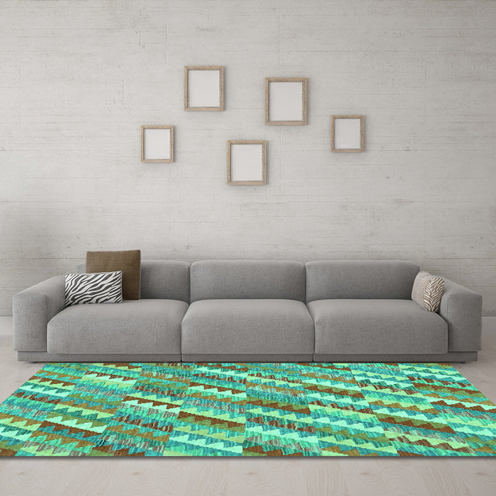 Machine Washable Southwestern Turquoise Country Area Rugs in a Living Room,, wshcon2221turq