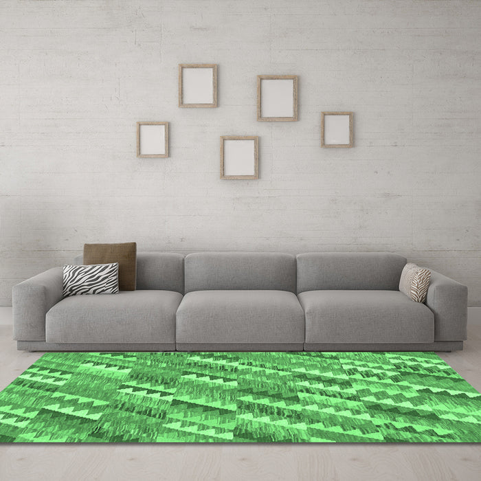 Machine Washable Southwestern Emerald Green Country Area Rugs in a Living Room,, wshcon2221emgrn