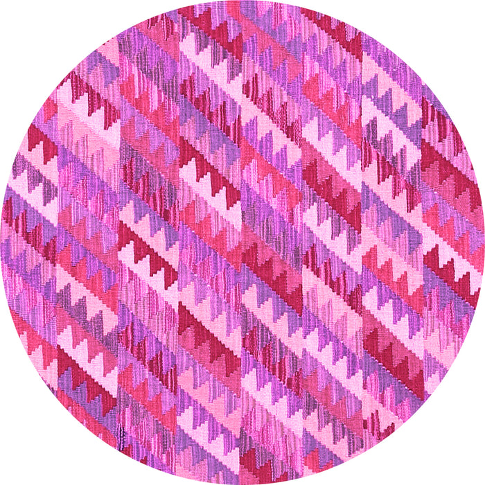 Round Machine Washable Southwestern Pink Country Rug, wshcon2221pnk