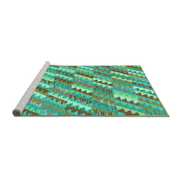 Sideview of Machine Washable Southwestern Turquoise Country Area Rugs, wshcon2221turq