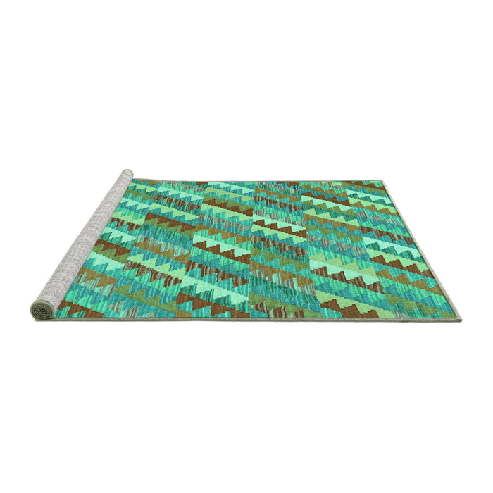 Sideview of Machine Washable Southwestern Turquoise Country Area Rugs, wshcon2221turq