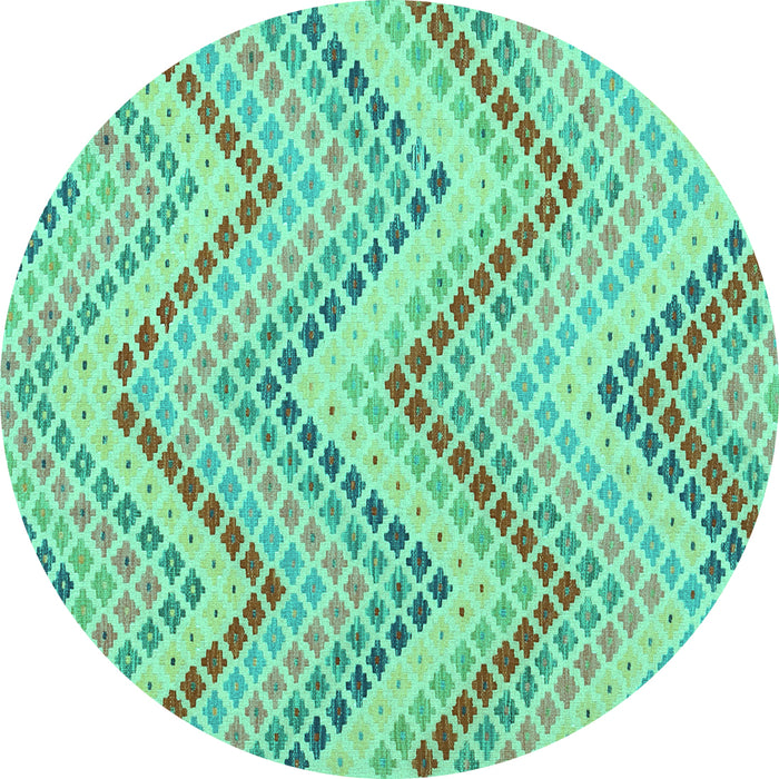 Round Machine Washable Abstract Turquoise Contemporary Area Rugs, wshcon2222turq