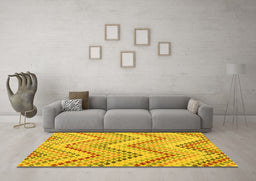 Machine Washable Abstract Yellow Contemporary Rug in a Living Room, wshcon2222yw