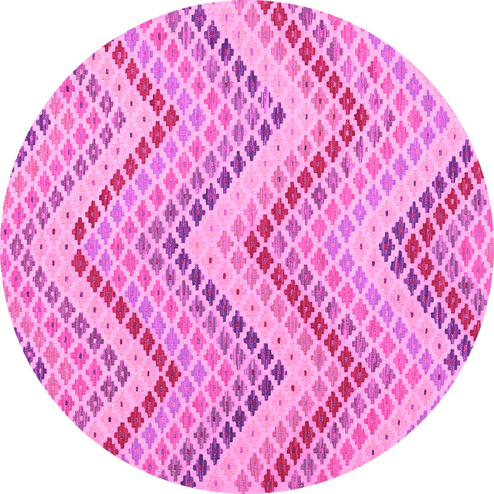 Round Machine Washable Abstract Pink Contemporary Rug, wshcon2222pnk